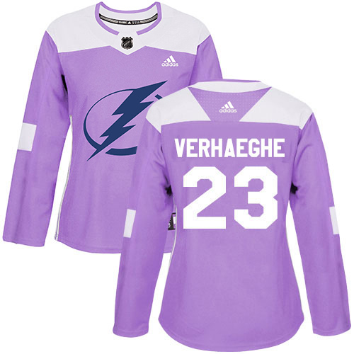 Adidas Tampa Bay Lightning #23 Carter Verhaeghe Purple Authentic Fights Cancer Women Stitched NHL Jersey